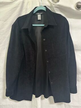 Sag Harbor Black Suede Button-Front Shirt Jacket